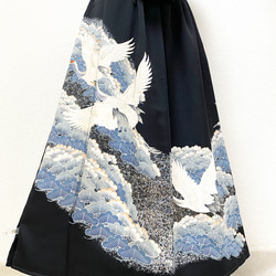 大人可愛いセレブ着物スカートフリーサイズ1点物黒留袖着物リメイクウエストゴムロングスカートフリーサイズ送料込み5720 2枚目の画像