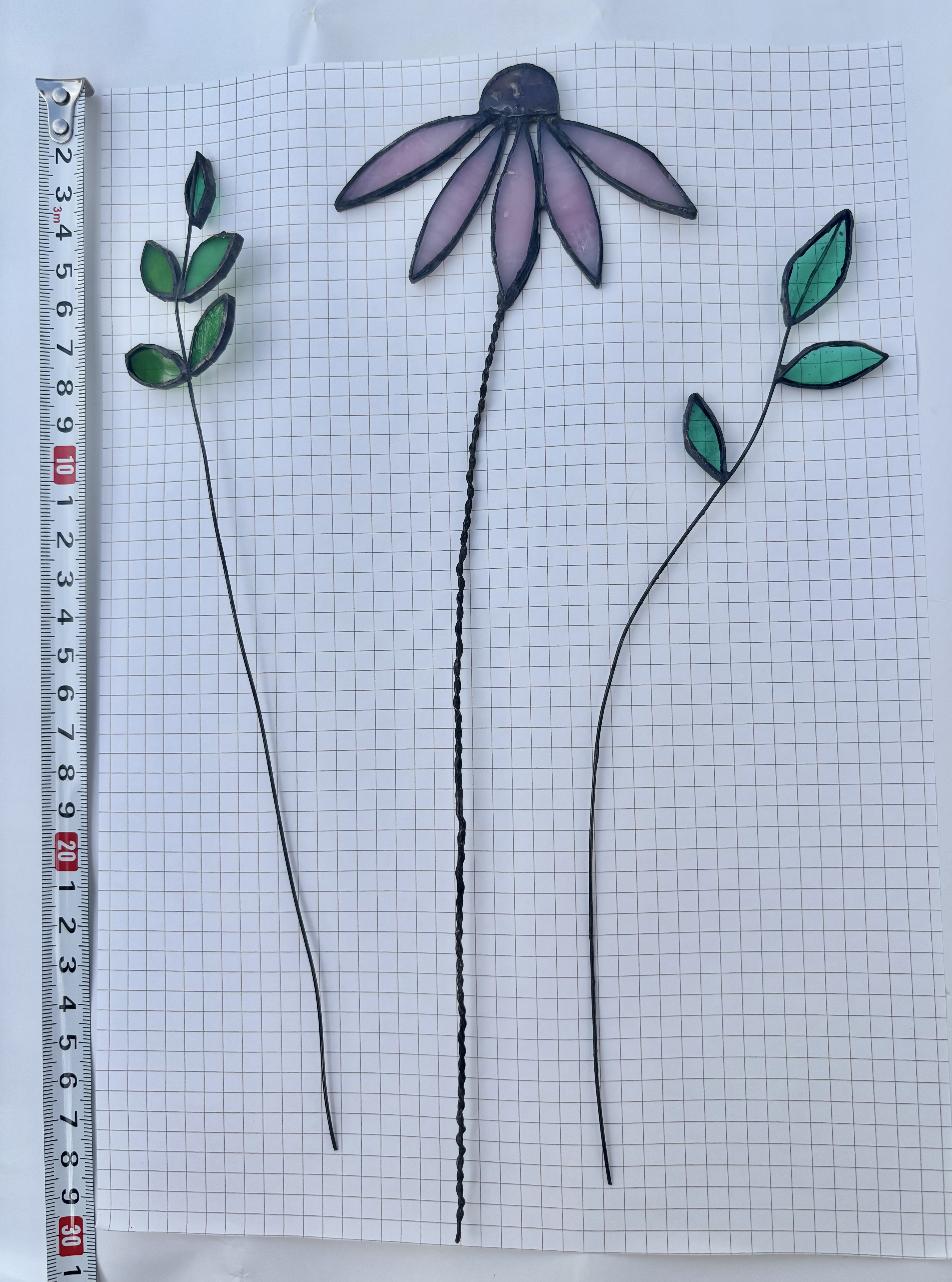 ガラスのお花たち エキナセア 葉っぱ アリウム ステンドグラス