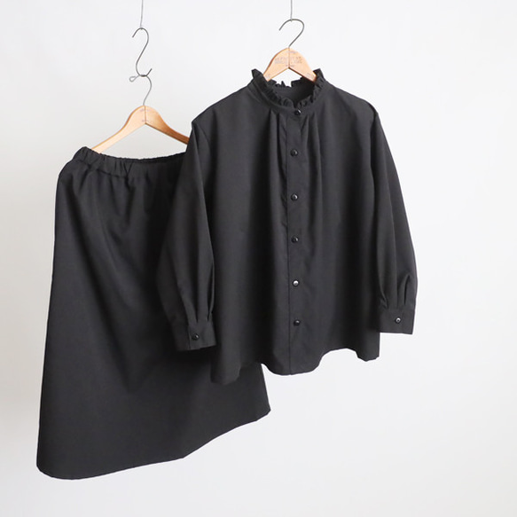 ⁑秋の新作　上品フォーマルにもなる上下セットアップ　フリル 　スタンドカラー スカート K33 15枚目の画像