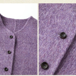 上品で暖かいツイード　ノーカラーウールのショートコート【秋冬春】ラベンダー 5枚目の画像