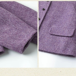 上品で暖かいツイード　ノーカラーウールのショートコート【秋冬春】ラベンダー 6枚目の画像