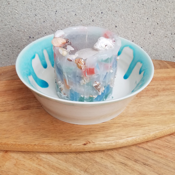 貝殻キャンドル【プライベートビーチ】陶製キャンドルトレイ ジェルワックス パラフィン★送料無料★ 1枚目の画像