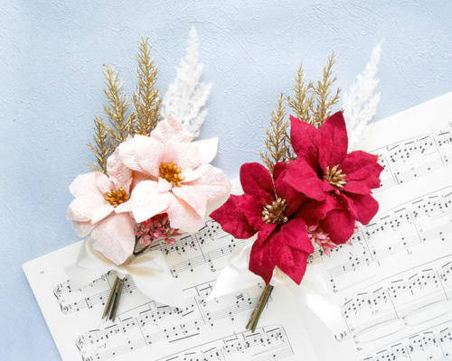 ポインセチアのクリスマスミニブーケ2点セット❆ホリデーボックス2025