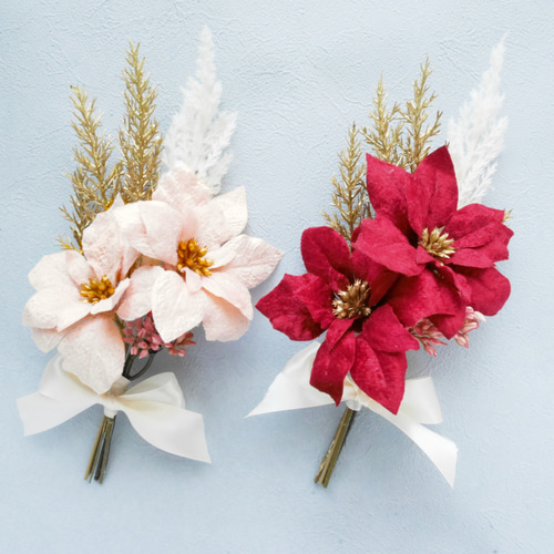 ポインセチアのクリスマスミニブーケ2点セット❆ホリデーボックス2025
