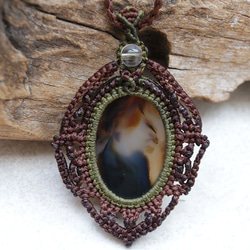 モンタナアゲート天然石マクラメネックレスmac437エスニックアジアンエキゾチック金属フリーのアクセサリー 11枚目の画像