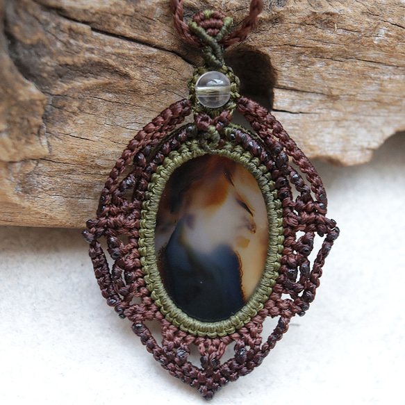 モンタナアゲート天然石マクラメネックレスmac437エスニックアジアンエキゾチック金属フリーのアクセサリー 11枚目の画像