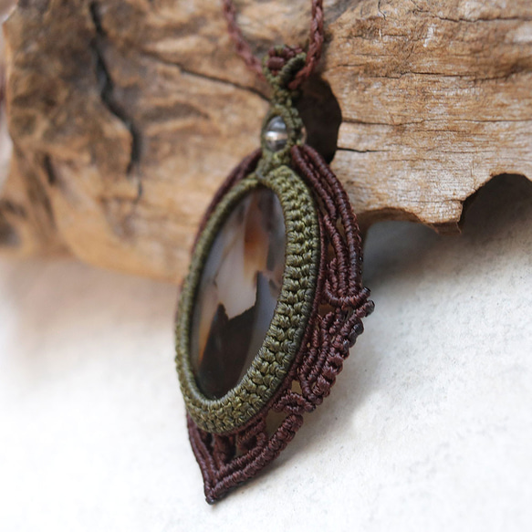 モンタナアゲート天然石マクラメネックレスmac437エスニックアジアンエキゾチック金属フリーのアクセサリー 4枚目の画像