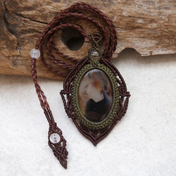 モンタナアゲート天然石マクラメネックレスmac437エスニックアジアンエキゾチック金属フリーのアクセサリー 9枚目の画像