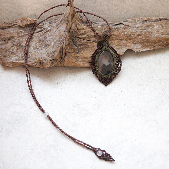 モンタナアゲート天然石マクラメネックレスmac437エスニックアジアンエキゾチック金属フリーのアクセサリー 5枚目の画像