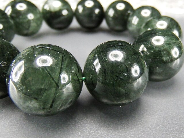 逸品超大天然石グリーンルチルクォーツ超大玉約20mm数珠ブレスレット