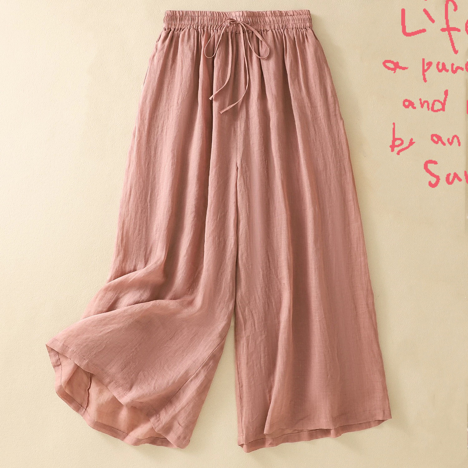 大人っぽ上品綿麻ワイドパンツ 快適 こなれ感 ストレッチ ルーズ イージー