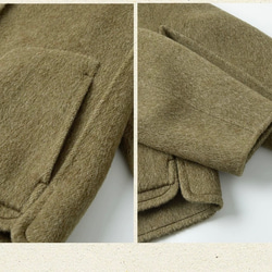 2色　ノーカラーウールのショートコート　ポケット付き【秋冬春】カーキ・レッド 6枚目の画像