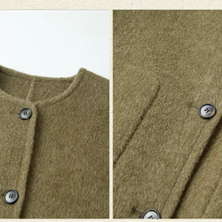 2色　ノーカラーウールのショートコート　ポケット付き【秋冬春】カーキ・レッド 5枚目の画像