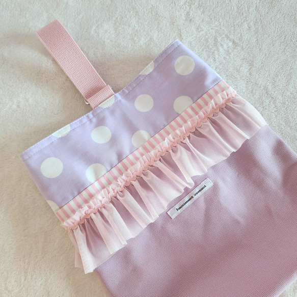 【3件套裝】● 課包● 鞋盒● 背包【尺寸可調】紫色 x 粉紅色荷葉邊 第9張的照片