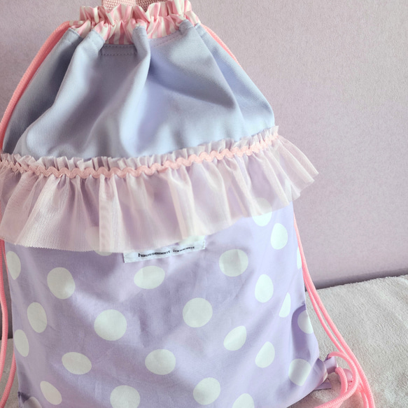 【3件套裝】● 課包● 鞋盒● 背包【尺寸可調】紫色 x 粉紅色荷葉邊 第11張的照片