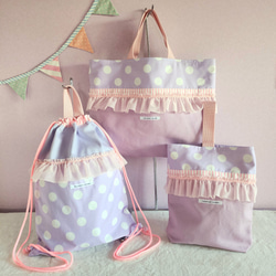 【3件套裝】● 課包● 鞋盒● 背包【尺寸可調】紫色 x 粉紅色荷葉邊 第1張的照片