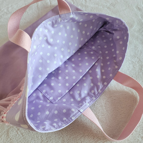 【3件套裝】● 課包● 鞋盒● 背包【尺寸可調】紫色 x 粉紅色荷葉邊 第5張的照片