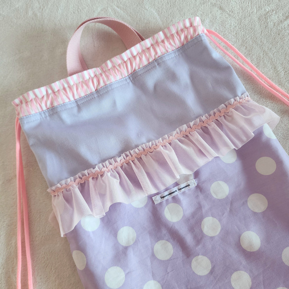 【3件套裝】● 課包● 鞋盒● 背包【尺寸可調】紫色 x 粉紅色荷葉邊 第13張的照片