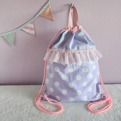 【3件套裝】● 課包● 鞋盒● 背包【尺寸可調】紫色 x 粉紅色荷葉邊 第10張的照片