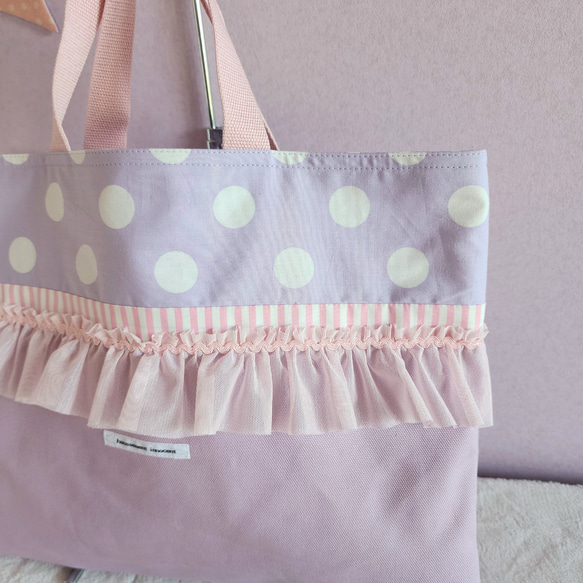 【3件套裝】● 課包● 鞋盒● 背包【尺寸可調】紫色 x 粉紅色荷葉邊 第3張的照片