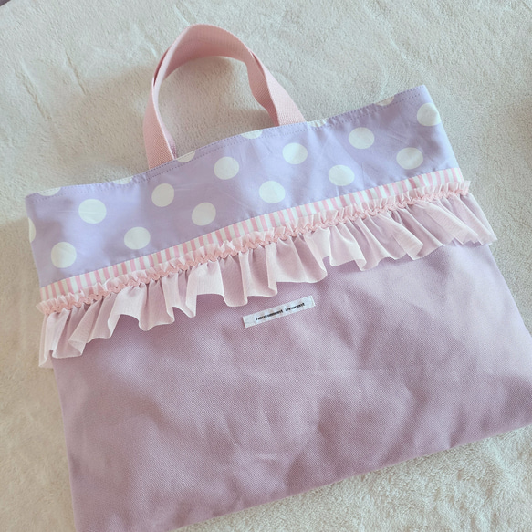 【3件套裝】● 課包● 鞋盒● 背包【尺寸可調】紫色 x 粉紅色荷葉邊 第4張的照片