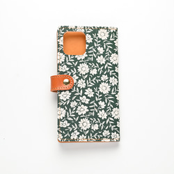 全機種対応 スマホケース 手帳型 【 セレナグリーン 】 花柄 ゴールドパーツ スマホショルダー A346I 13枚目の画像