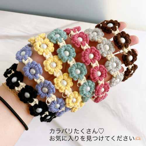 マクラメ編み お花の首輪 ペット用チョーカー 犬用チョーカー 猫用