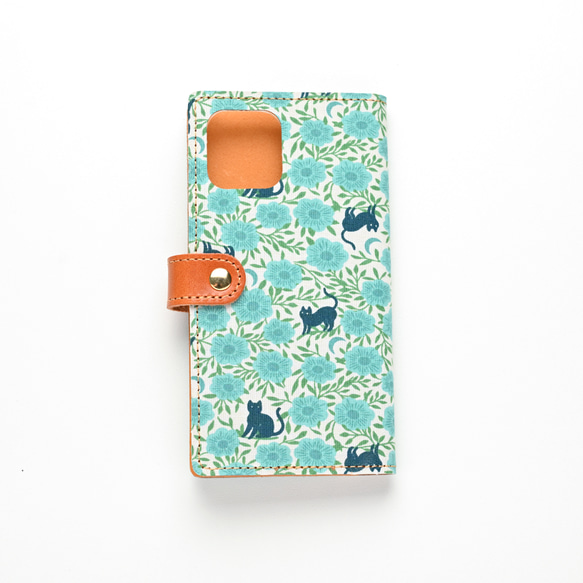 全機種対応 スマホケース 手帳型 【 BACKYARD 】 花柄 ゴールドパーツ スマホショルダー 猫 A347I 13枚目の画像