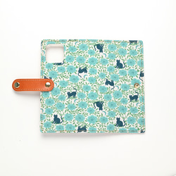 全機種対応 スマホケース 手帳型 【 BACKYARD 】 花柄 ゴールドパーツ スマホショルダー 猫 A347I 12枚目の画像