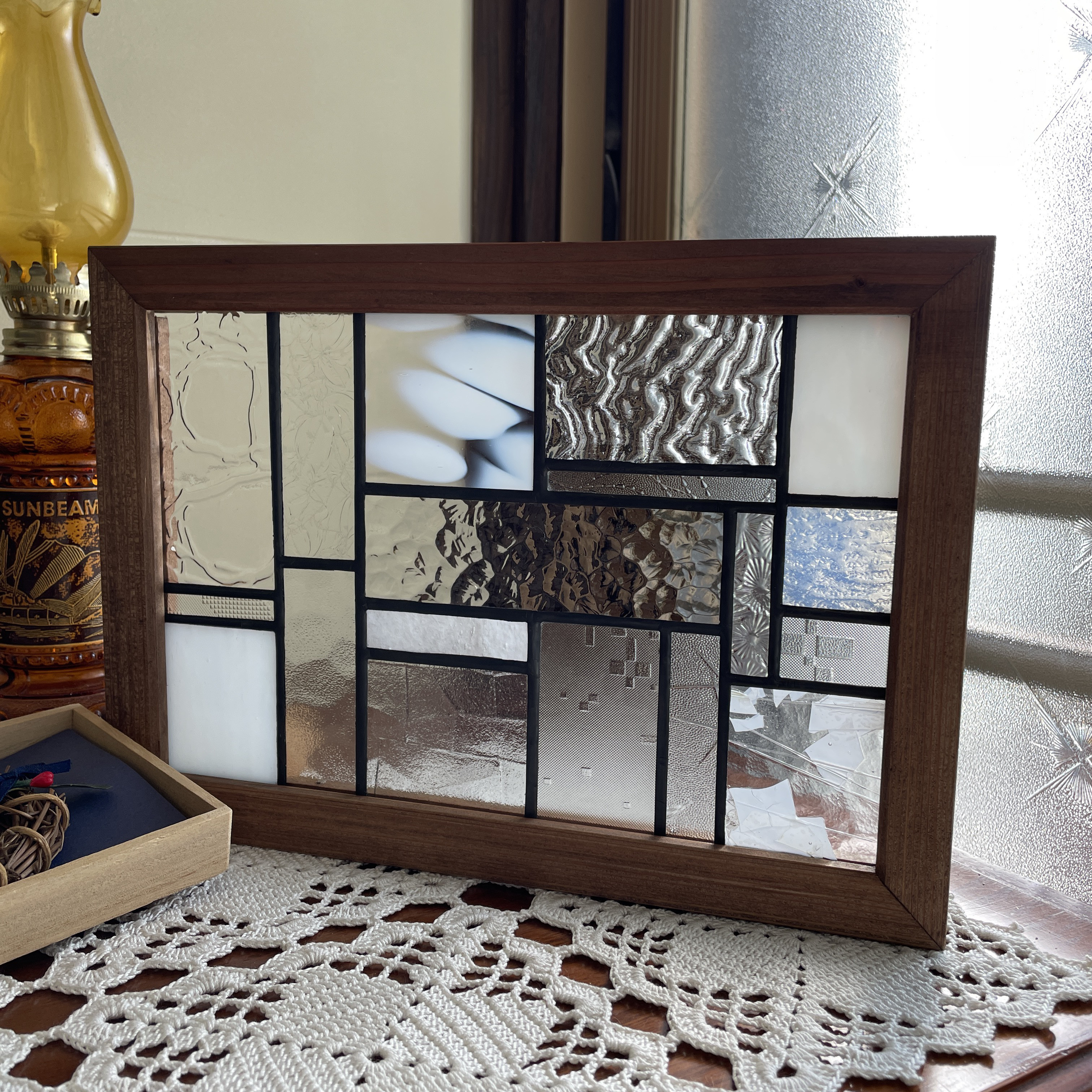 ステンドグラス　パネル　モザイクアート　雪景色