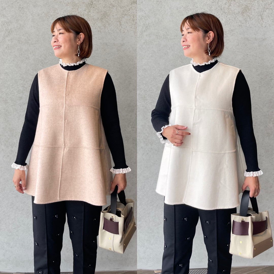 ウール リバーシブルジレ 通勤フォーマル 着痩せ体型カバーゆったり上品ベスト BE【フリー】KMC-773 037802