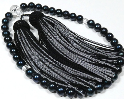 アコヤ本真珠念珠 7.0-7.5mm 正絹 黒真珠あこやパールケース付 数珠