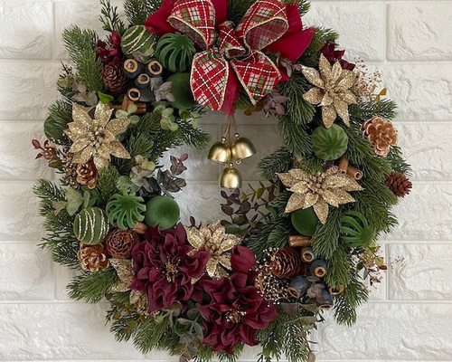 クリスマスローズとポインセチアのリース45cm【FD095】 リース