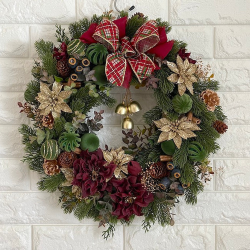 クリスマスローズとポインセチアのリース45cm【FD095】 リース