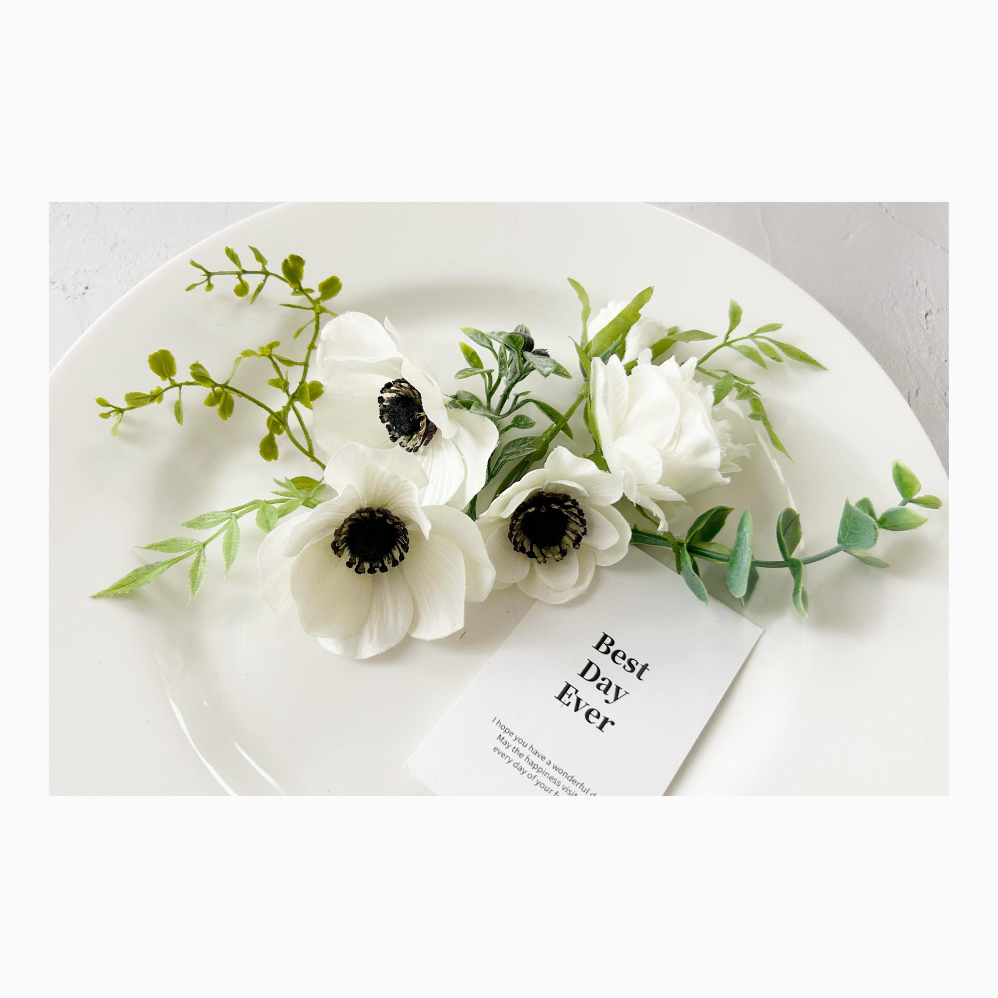 アネモネ バラ ローズ ホワイトグリーン 結婚式 白無垢 成人式 ヘッドドレス ヘッドパーツ 髪飾り ウエディング