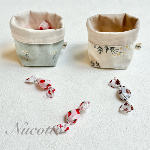 【くみ】ミニ布バスケット２点 /オーダーサイズ ミニ布かご ミニ布バスケット【Lace flower 】 フリーボックス・小物