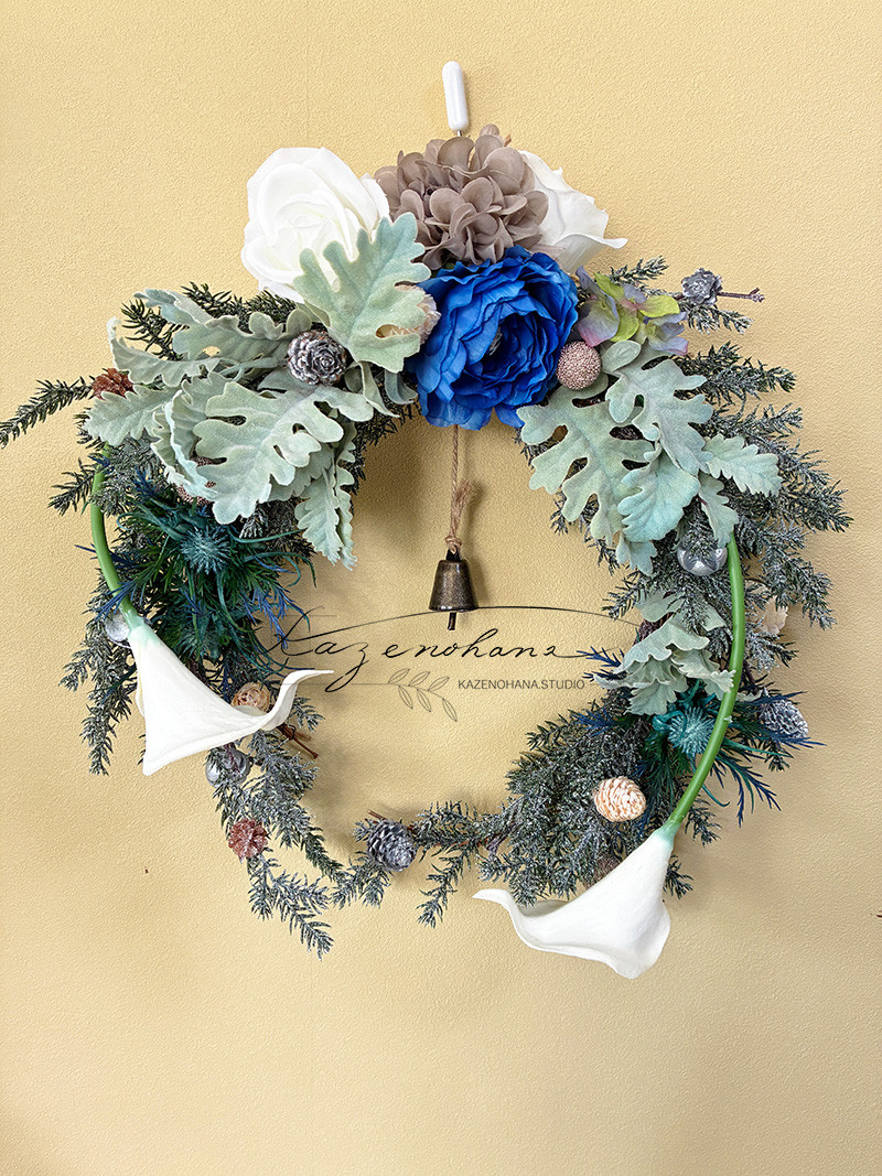 アーティシャルフラワーの氷の森のリース＊樹氷のリース＊ギフト＊ウェディング