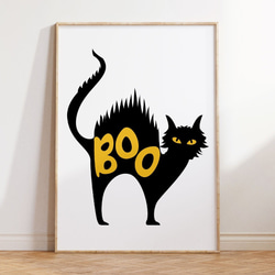 アートポスター ハロウィン 黒猫 魔女 クモの巣 モノトーン×オレンジ 北欧風 シンプルモダン3枚セット6711 4枚目の画像