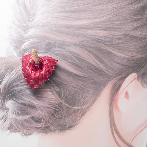 ラウハラ編み ミニアンスリウム ヘアピック かんざし ハワイ