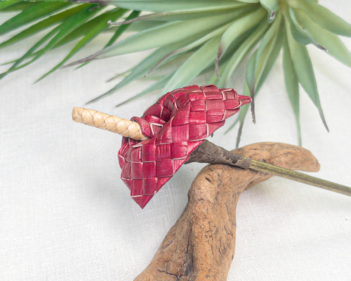 ラウハラ編み ミニアンスリウム ヘアピック かんざし ハワイ