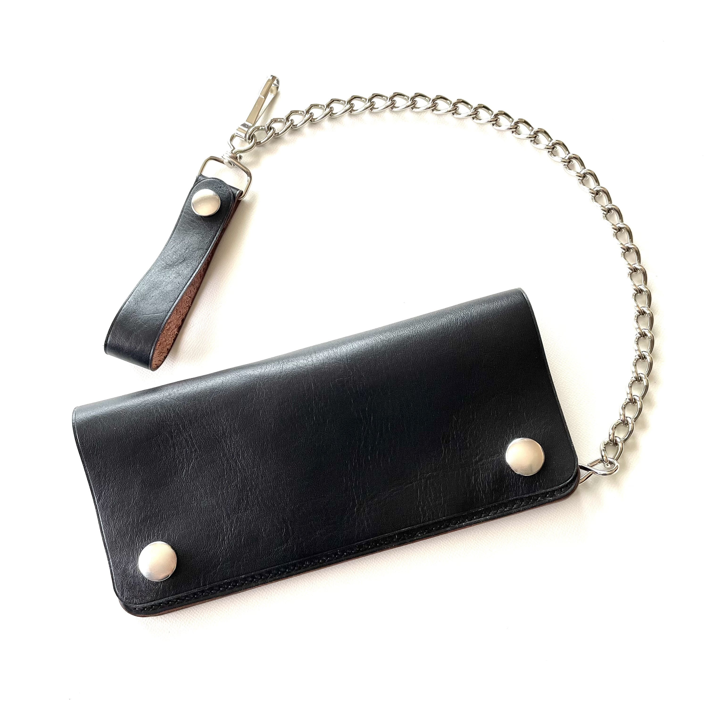 トラッカーウォレット　デッドストックタロンジッパー　ロウ付けチェーンセット　長財布　ホースハイドレザー　ブラック