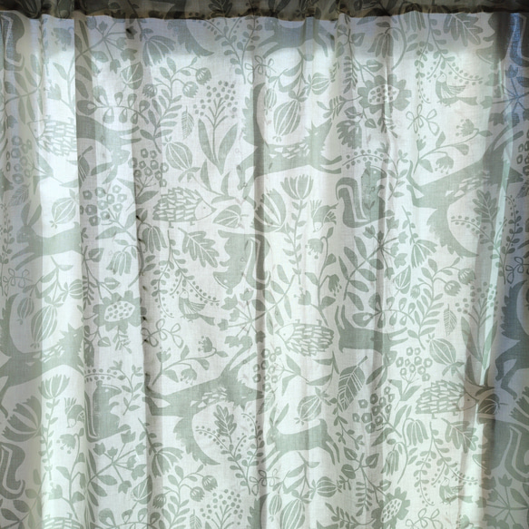 【一点物】幅広コットンの間仕切り、カーテン 縦約170～188cm×横約148cm(北欧風動物柄)『Creema限定』 4枚目の画像