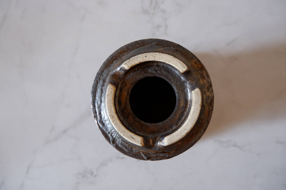 4.5号燻し金彩線彫り鉢296　塊根植物　多肉植物　盆栽　植木鉢　作家鉢　鉢皿　沖縄 7枚目の画像