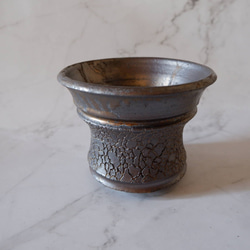 4.5号燻し金彩線彫り鉢296　塊根植物　多肉植物　盆栽　植木鉢　作家鉢　鉢皿　沖縄 2枚目の画像