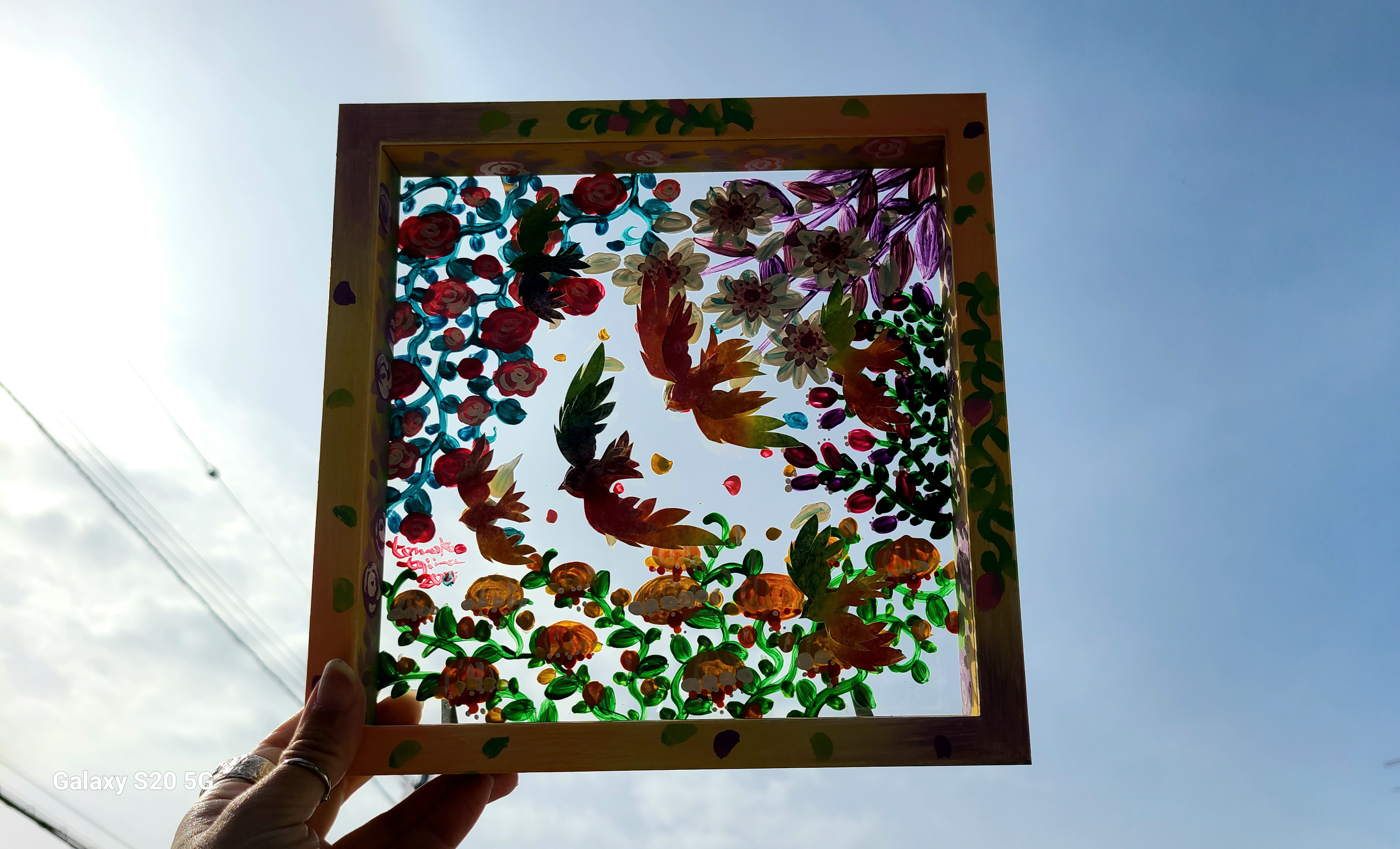 【受注生産/透明アート原画】花庭散歩~にじいろ鳥たち~　クリアBOX　22cm