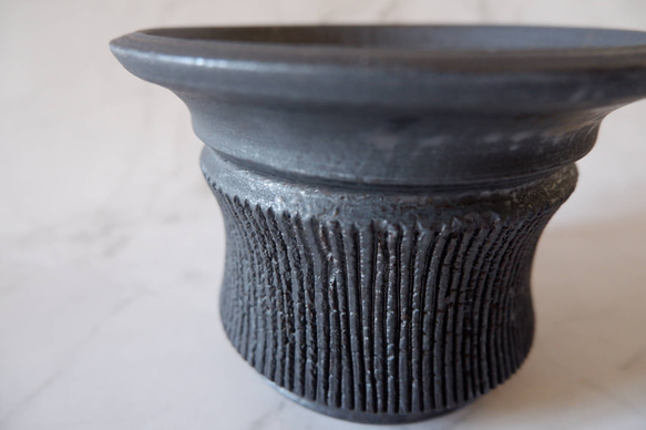 5号墨黒線彫り鉢297　塊根植物　多肉植物　アガベ　盆栽　植木鉢　作家鉢　鉢皿　沖縄 1枚目の画像