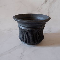5号墨黒線彫り鉢297　塊根植物　多肉植物　アガベ　盆栽　植木鉢　作家鉢　鉢皿　沖縄 2枚目の画像