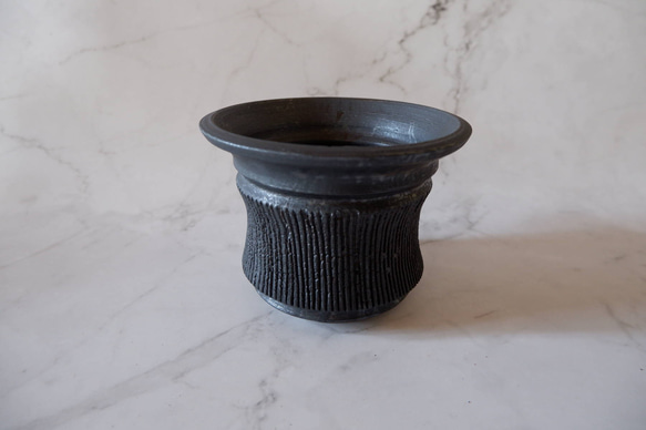 5号墨黒線彫り鉢297　塊根植物　多肉植物　アガベ　盆栽　植木鉢　作家鉢　鉢皿　沖縄 2枚目の画像