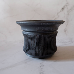 5号墨黒線彫り鉢297　塊根植物　多肉植物　アガベ　盆栽　植木鉢　作家鉢　鉢皿　沖縄 3枚目の画像