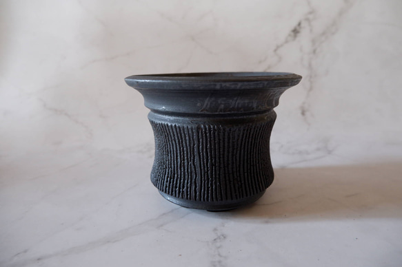 5号墨黒線彫り鉢297　塊根植物　多肉植物　アガベ　盆栽　植木鉢　作家鉢　鉢皿　沖縄 3枚目の画像